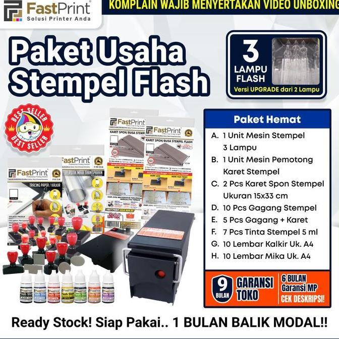 TERMURAH - Paket Hemat Mesin Stempel Flash Premium 3 Lampu Bahan Pembuat Stempel