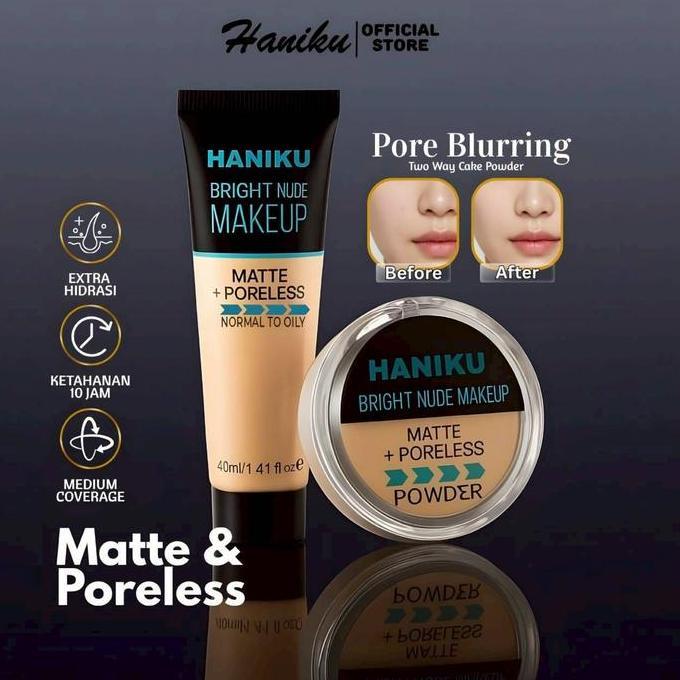 1 set Bedak + Foundation Haniku Makeup 2in1 BPOM / Makeup set 2in1 Haniku / Foundation Haniku / Beda