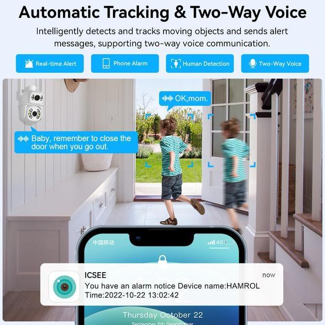 Scuritoi- Hamrol 4K 8Mp Kamera Wifi Ptz Dual Lens With Dual Screen Smart Wireless Camera  Auto Track