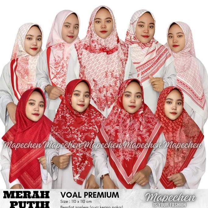 Dieocrd- Edisi Merah - Hijab Voal Motif Premium Maroon Bata Jilbab Segiempat Lasercut