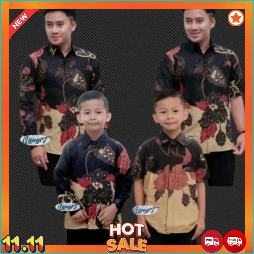 COUPLE BATIK AYAH DAN ANAK LAKI-LAKI //BATIK PRIA COUPLE MOTIF MAWAR HITAM [J2]