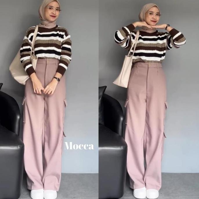 Pastikirim- Stiego-Maverick Cargo Pants Celana Panjang Wanita Cargo Kantong Kulot Kargo Wanita Panja