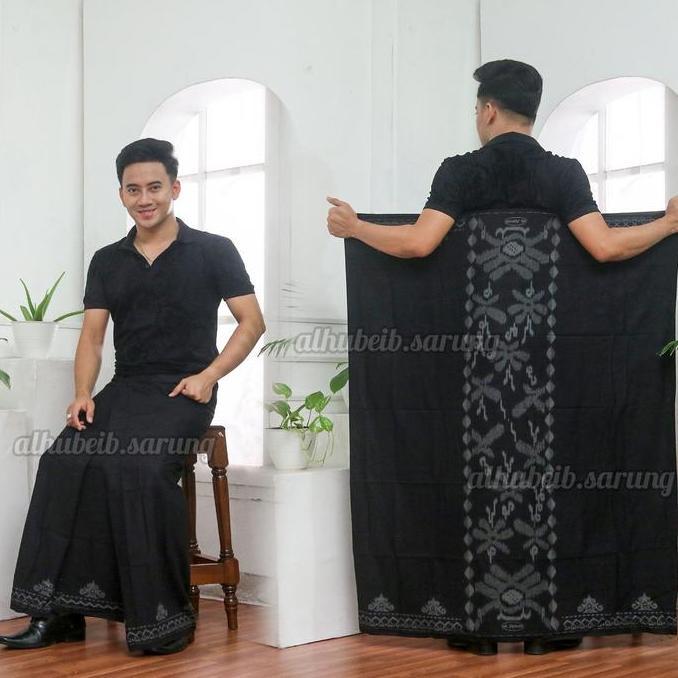Otwkirim- Al Hubeib Sarung Hitam Black Series Motif Songket Kain Trr Anti Kusut Ukuran 130X210Cm Dew