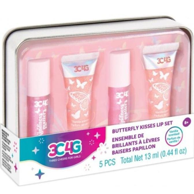 Thebest- Mainan Lip Gloss Anak Make It Real Butterfly Kisses Lip Set Metal Box