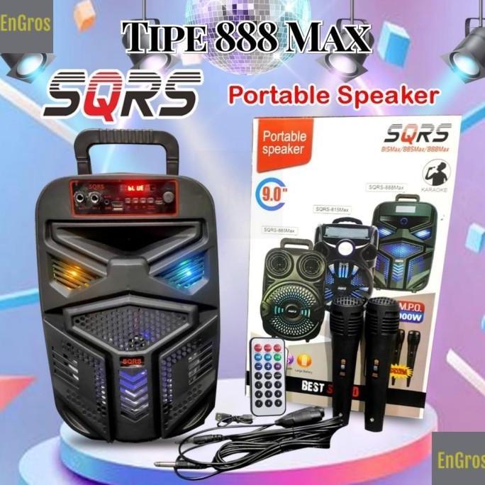 SQRS-888 Speaker Bluetooth 9In Super Bass Bonus 2 Mikrofon Karaoke 888 Spiker