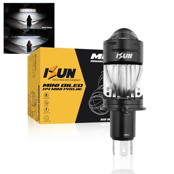 ISUN Lampu H4 Mini BILED MB50 dengan Double-Lens Laser dan Kipas Pendingin DC9-60V/50W