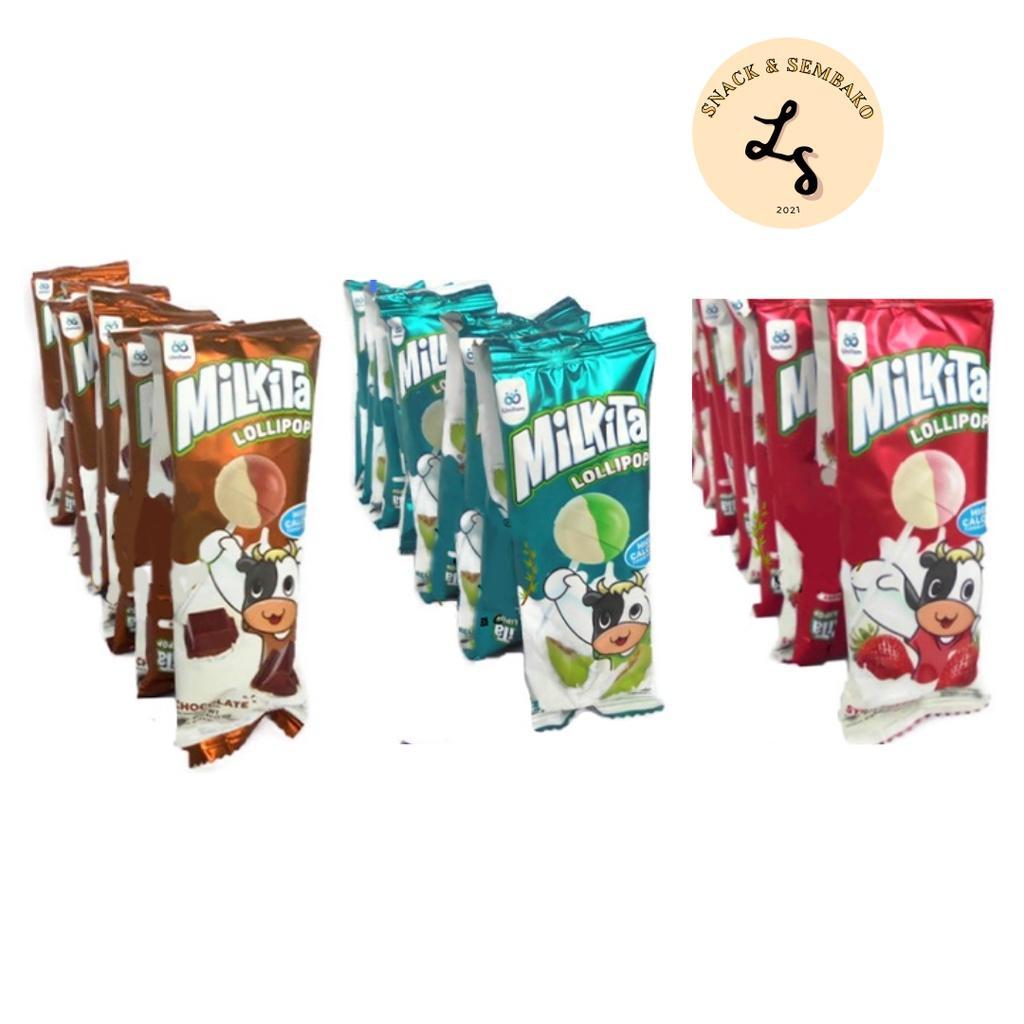 Milkita Permen Lollipop Assorted Hanger Ecer 1000 1 Bag 30 Pcs @9Gr Rasa Cokelat/Stroberi/Melon