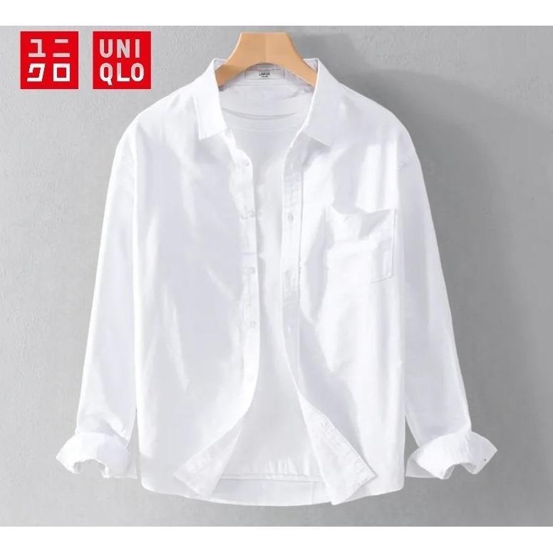 ORIGINAL UNIQLO KEMEJA PUTIH LENGAN PANJANG PRIA CASUAL SLIM FIT
