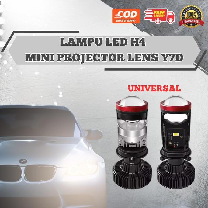 Lampu LED Mobil H4 Super Terang 12-24 Volt | Lampu Depan Mobil H4 Mini Projector Lens Y7D