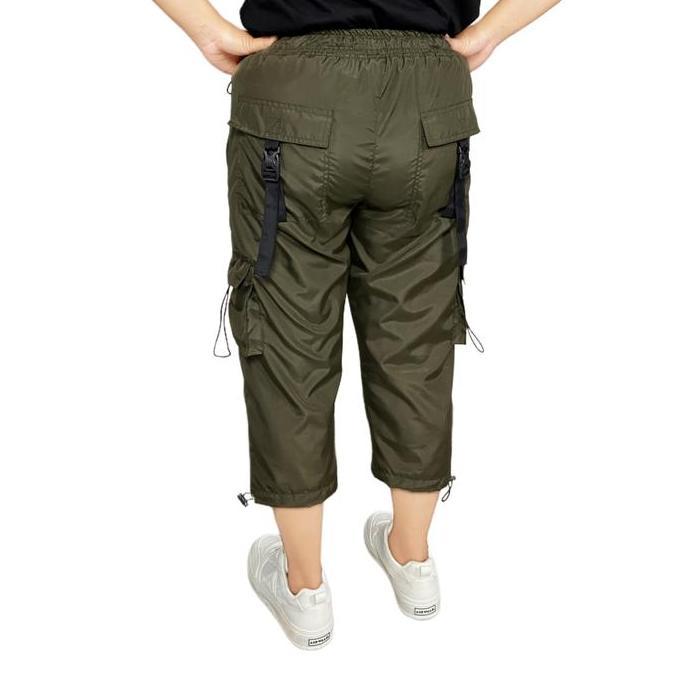 Pastikirim- Celana Cargo Parasut Wanita Oneonesix 7/8 Hijau Army Olahraga Jogging Casual Sport - Hit