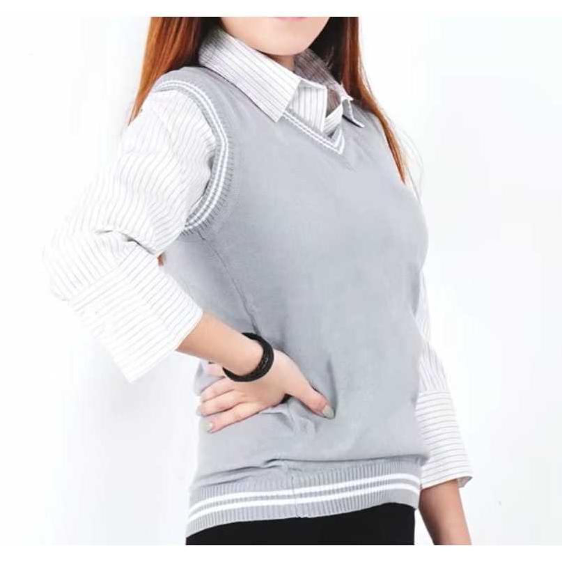 ORIGINAL VEST ROMPI RAJUT BAJU ATASAN PRIA WANITA LIST KOREAN STYLE TERBARU BAHAN TEBAL