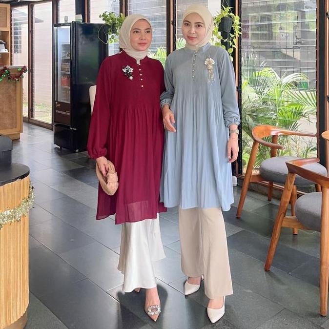 BELLE PLEATED TUNIC | Pleated Long Tunic | Tunic Plisket Wanita Premium | Tunic Korean Look | Tunik 