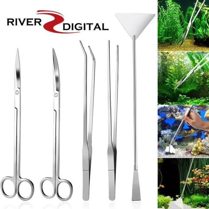 Aquascape 5 in 1 Tool Set / Scaper / Gunting Bengkok / Pinset