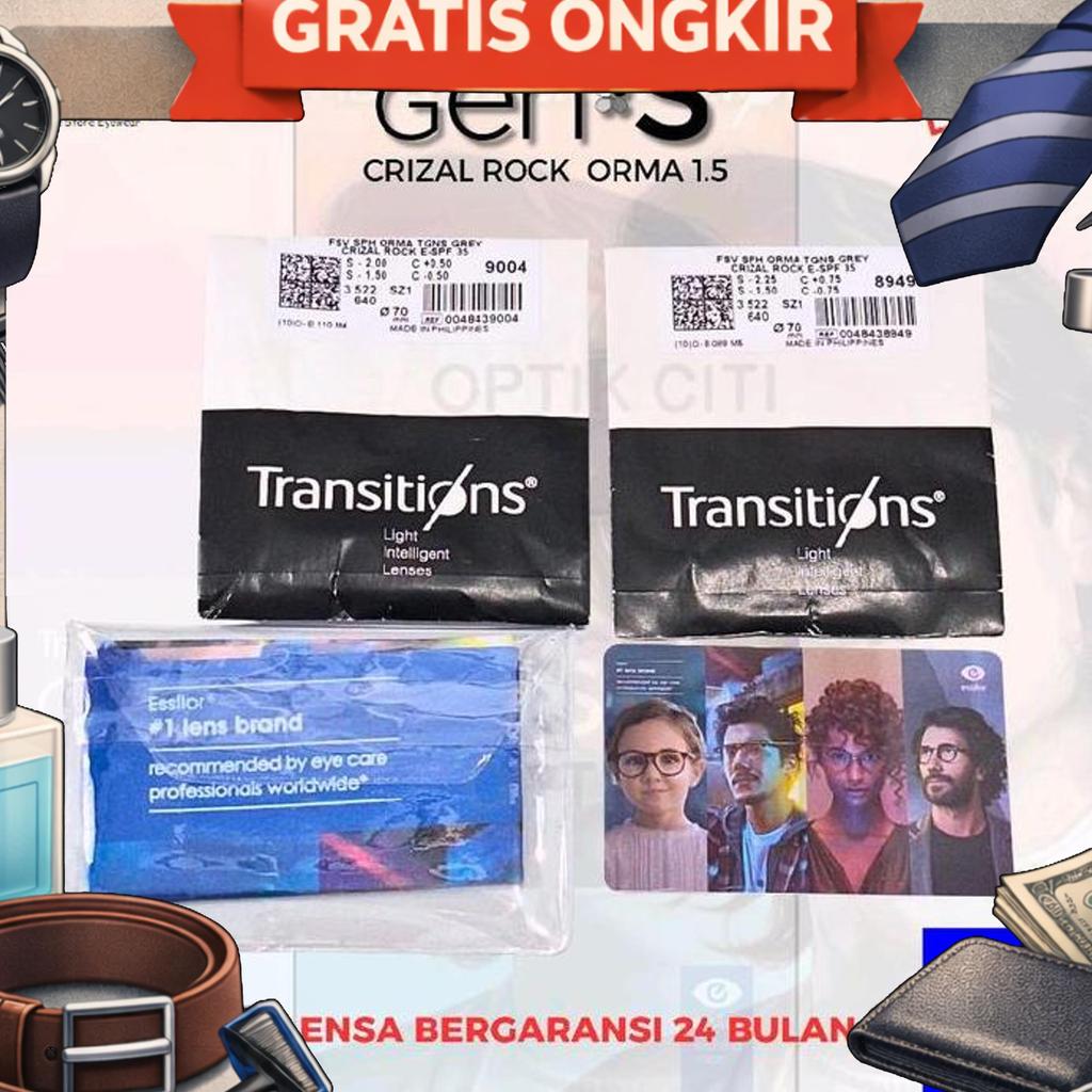 Lensa Photochromic Crizal Essilor Transition Gen S Orma 1.5 Grey Crizal Rock Original