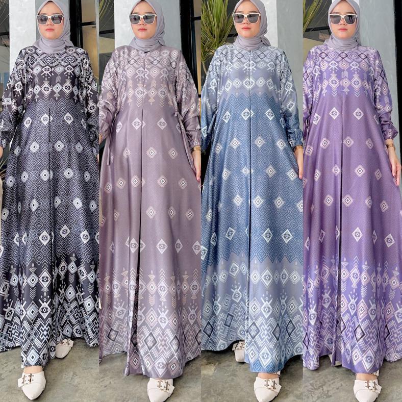 Premium Aulia Dress /Gamis Silk Premium Motif Terbaru Wanita Muslim Bunsui Jumbo Terlaris