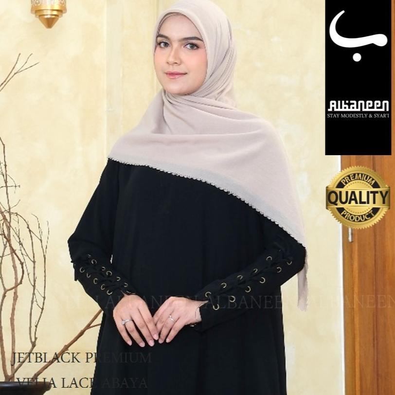 terbaru [new mola dress] gamis hitam jetblack kiara polos premium | abaya hitam anti uv mewah albane