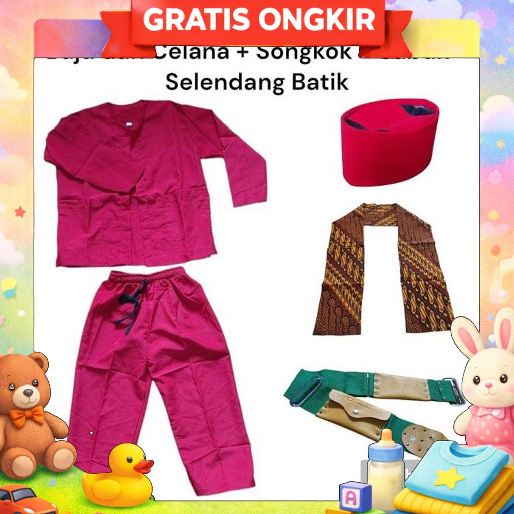 Setelan Baju Pangsi Anak Dan Dewasa Pakaian Adat Betawi Sunda Dapat Songkok Selendang Batik Dan Sabu