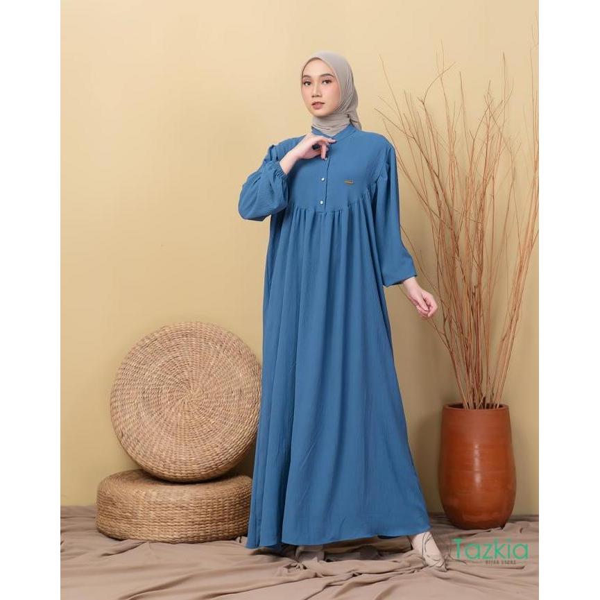 Thebest- Dress Muslim Wanita | Amelia Denim Gamis Polos Crinkle | Tazkia Hijab