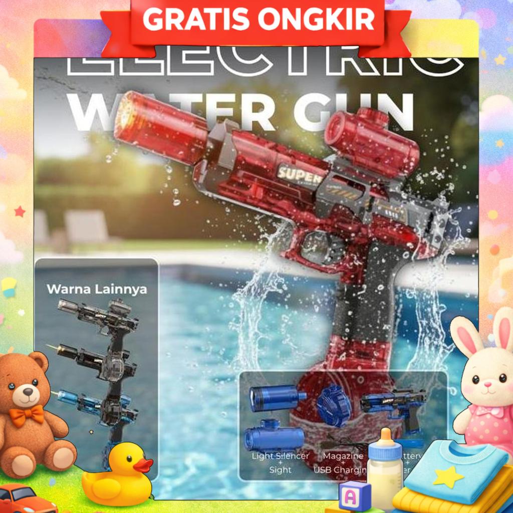 CodPistol Air Listrik Anak, Mainan Air Kapasitas Besar, Water Gun Elektrik, 4 Warna, Cocok Untuk Ber