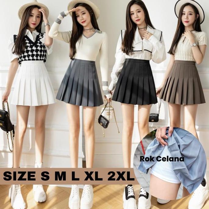 ONEFASHIONMALL CW009 Women Mini Skirt Rok Tennis Rok Celana Pendek Polos Model Lipat Pleated Plain L