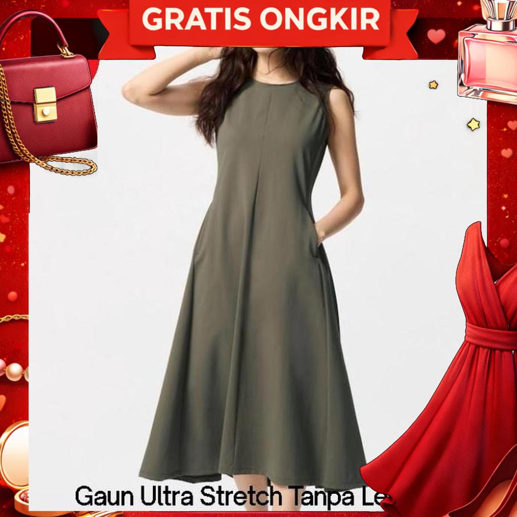 Uniqlo Airism Dress Gaun Tanpa Lengan Ultra Stretch A Line Original Jastip