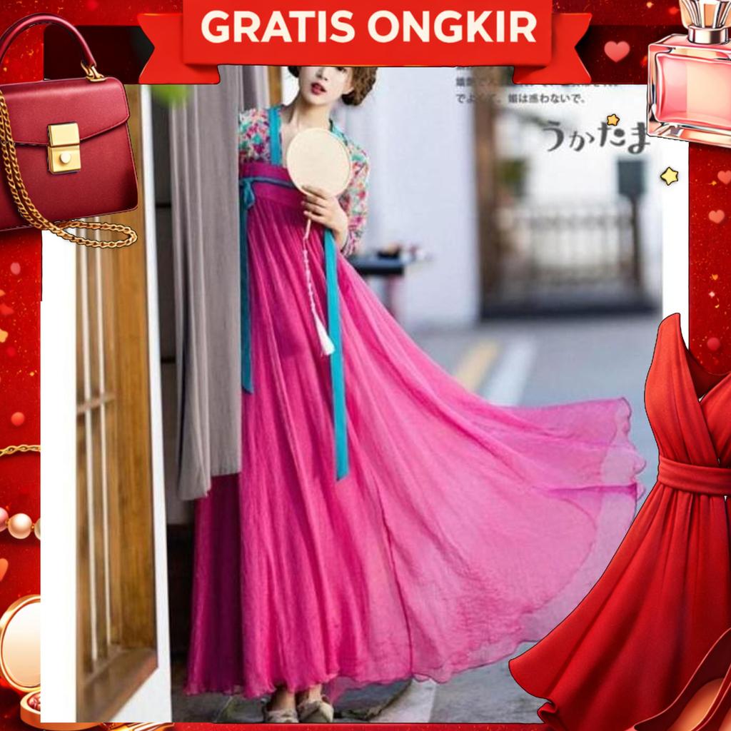 Maxi Long Dress Tradisional China Hanfu Traditional Chinese Baju Terusan Imlek Photoshoot Cosplay Fl