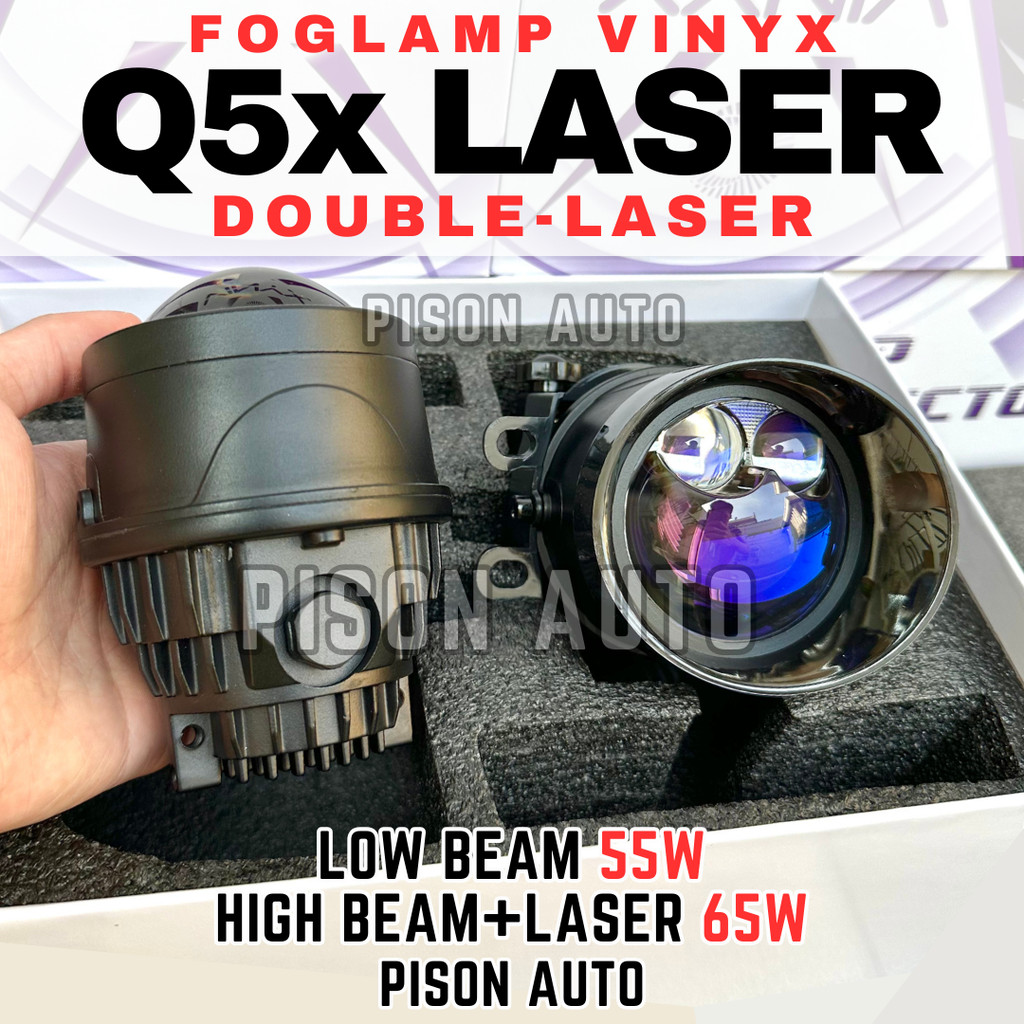 Foglamp BILED Projector VINYX Q5 Double Laser Q5X Laser Lampu Kabut Proji Vinyx Q4 Mobil 75 Watt