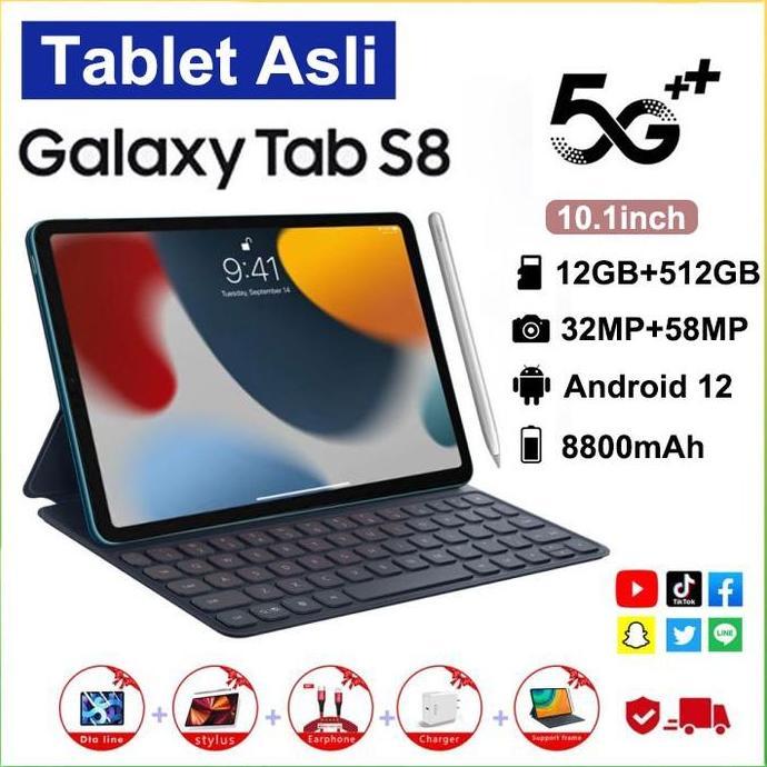 Bestone- Tablet PC Asli Baru Galaxy Tab S8 S8+ 12GB + 512GB Tablet