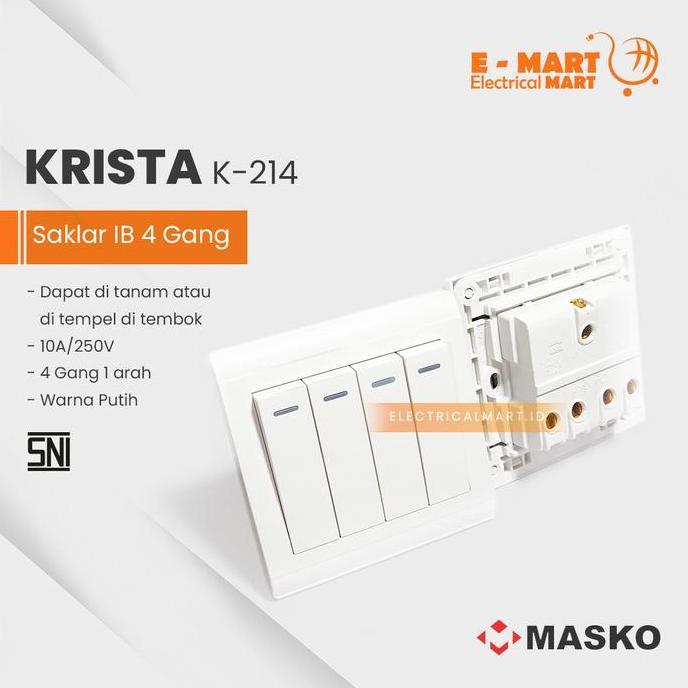 Listrikk- Masko Krista Saklar 4 Gang Putih K-214 Minimalis