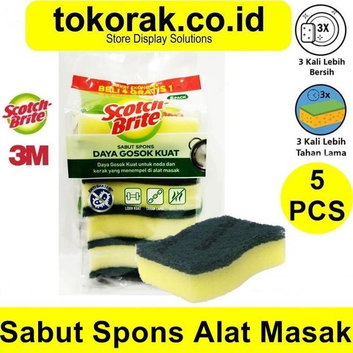 Newkirim- Scotch Brite 3M Sabut Spons Cuci Piring 5 Pcs Id-30P5 - Tapas Busa Spon Id 30P5 Id30P5 5Pc