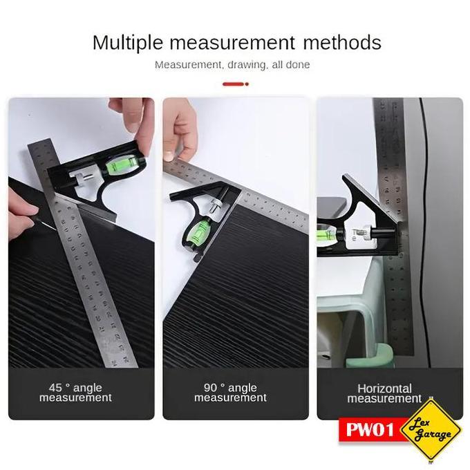 Waterpass Laser Level Meteran Penggaris Siku Besi Stainless