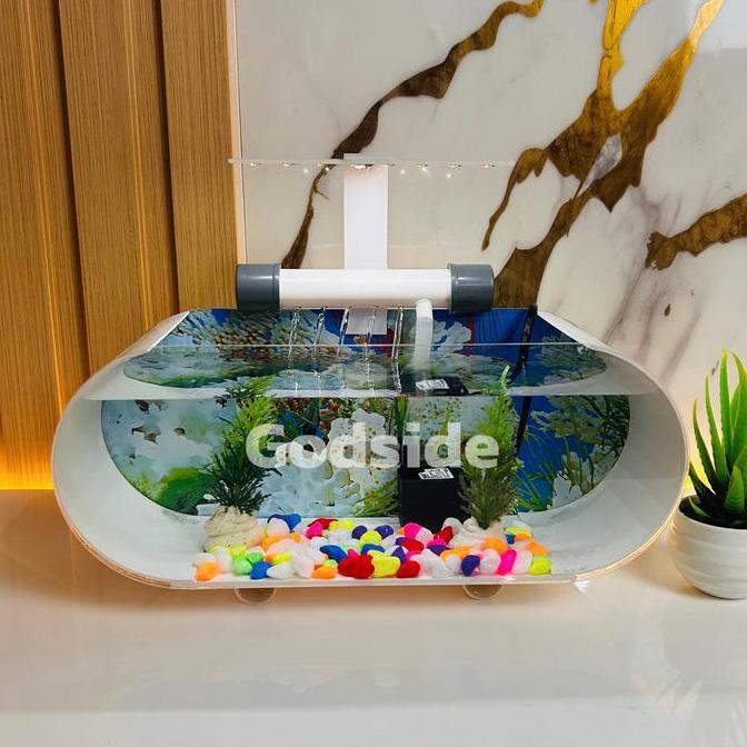 Blebeb- Akuarium Mini Background Transparan Full Set Ukuran 30X11,5Cm Akrilik Aquarium Aquascape Ful