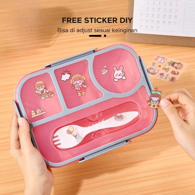 ecentio 4grid Kotak makan siang dengan botol air Lunch Box set 1100ml