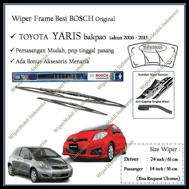 HOT DEAL WIPER FRAME BESI BOSCH KACA MOBIL TOYOTA YARIS BAKPAO TAHUN 2005 2006 2007 2008 2009 2010 2