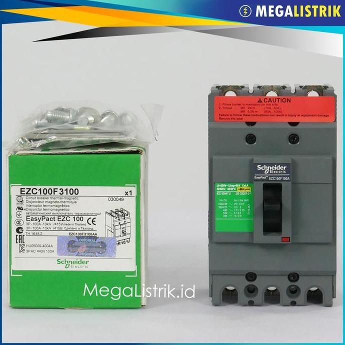 Schneider MCCB 3P 100A EZC100F3100 / NFB 3 Phase 100 Ampere EZC EasyPact Breaker EZC100F