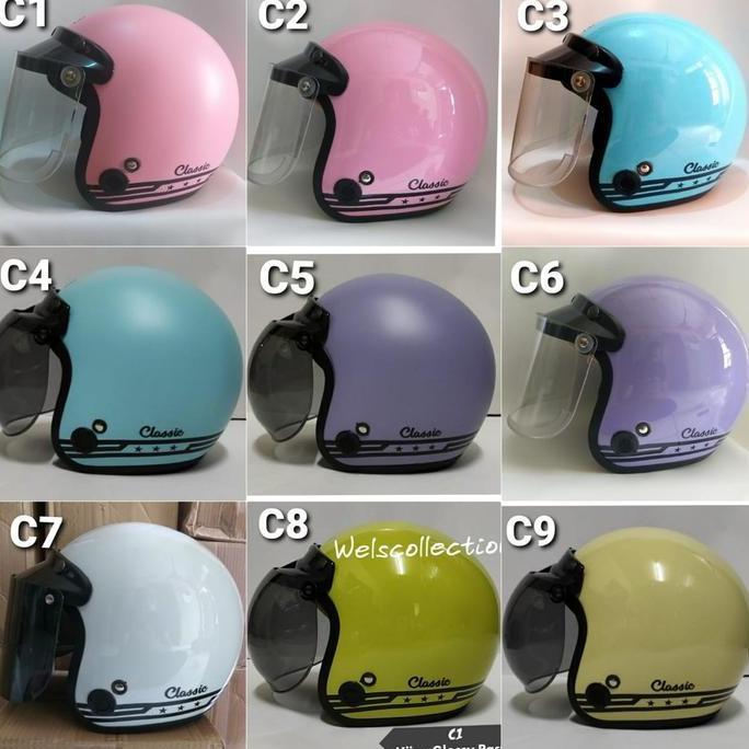 Bestone- Hlm Helem Bogo Retro Dewasa Helm Classic Kaca Datar Silver Pelangi