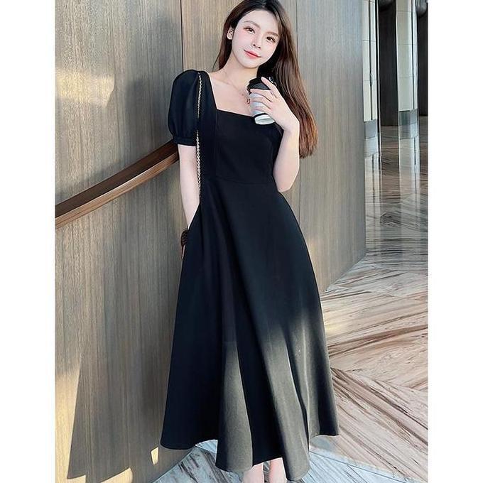 7995 white baju midi dress putih panjang natal wanita kekinian muslimah korea style import kondangan