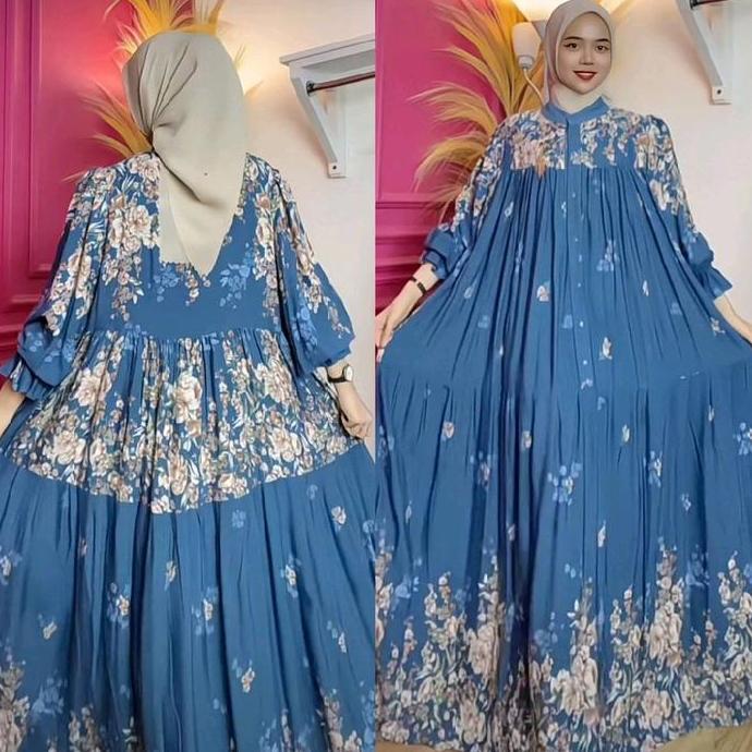 gamis wanita muslim rayon syifa Dress lengan balon