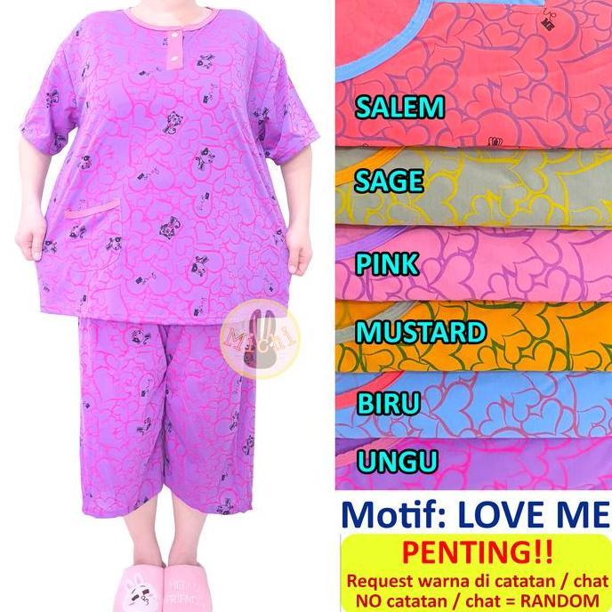 Terpopuler- Baju Tidur Dewasa 3/4 Super Jumbo Xxxl Bahan Kaos Setelan Celana Pendek Wanita Piyama Sa
