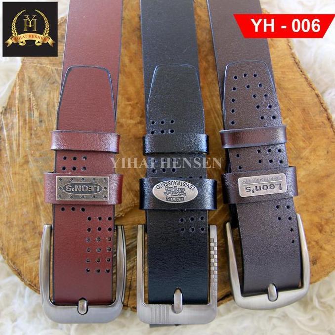 Terpopuler- [Y&H] Ikat Pinggang Pria Kulit Leather Hitam Belt Ban Ikat Pinggang