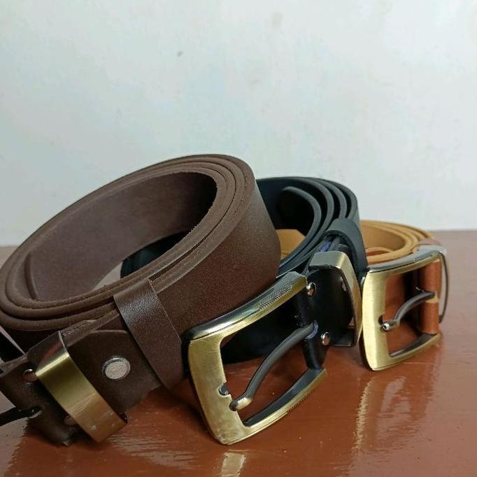 Terpopuler- Sabuk Kulit Sapi Asli Nappa Ikat Pinggang Pria Full Kulit Dengan Gesper Stainless Anti K