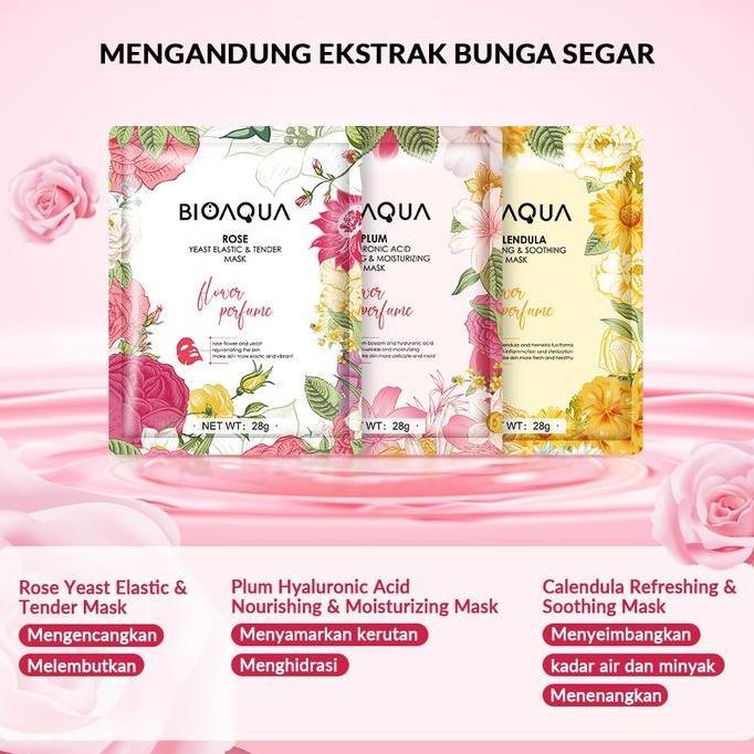 Beautymask- Bioaqua Sheet Mask Series Flower Paket 50Pc (Varian Kami Campur Ya) Acid Bunga Kusam Nia