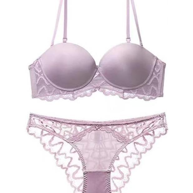 Clover Bra Set Setelan CD Celana Dalam dan BH Push UP Renda Underwire Kawat Beha Kemben Straples Pes