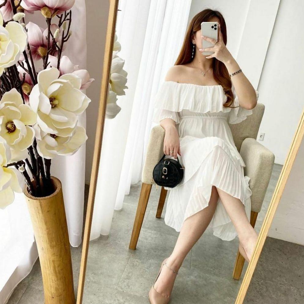 DISKON POMPOM SABRINA 4 LAYER DRESS KOREA | DRESS PESTA | DRESS CASUAL