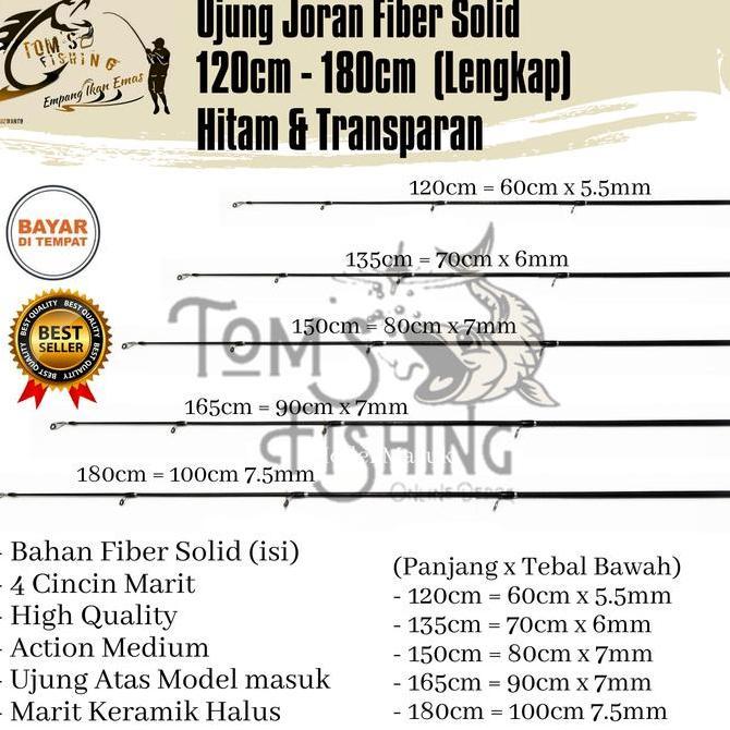 Codbisa- Ujung Atas Sambungan Joran Pancing Fiber Solid 120Cm - 180Cm Model Masuk (Hitam & Transpara