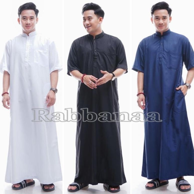 KEKINIAN Jubah Pria Dewasa Lengan Pendek Gamis Pria Jubah Polos KEKINIAN