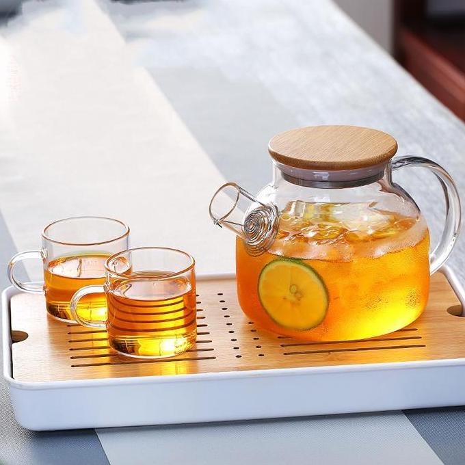 KEIYOKO Teapot Maker Teko Teh Air Panas Kaca Dengan Tutup Kayu Anti Panas