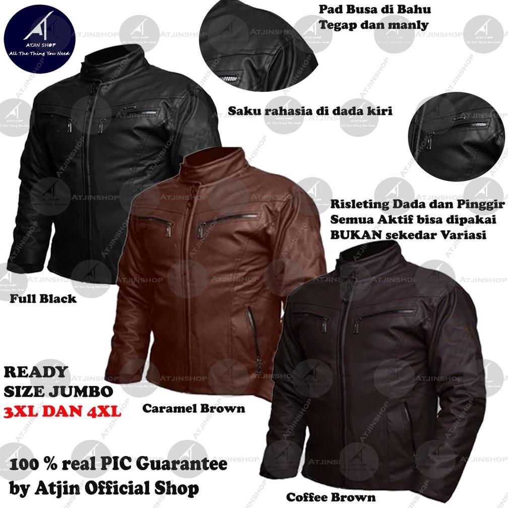 Big Promo [Ready Size Jumbo] Jaket Kulit Motor Pria Anti Air Dan Angin Model Banker Racing / Jaket T