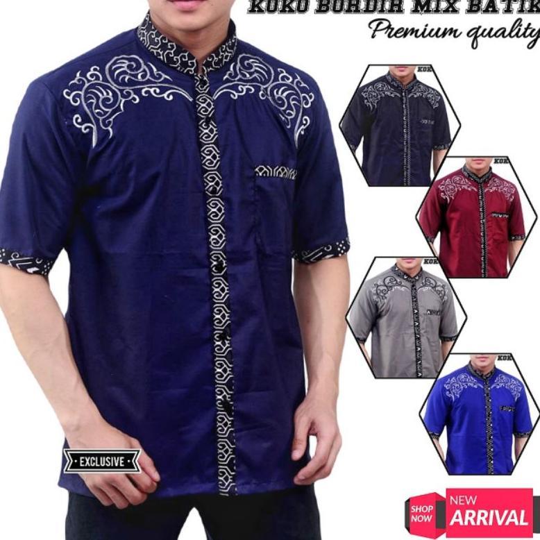 PREMIUM BAJU KOKO BORDIR LENGAN PENDEK MIX BATIK KUALITAS PREMIUM / KOKO MUSLIM KOKO PRIA KOKO DEWAS
