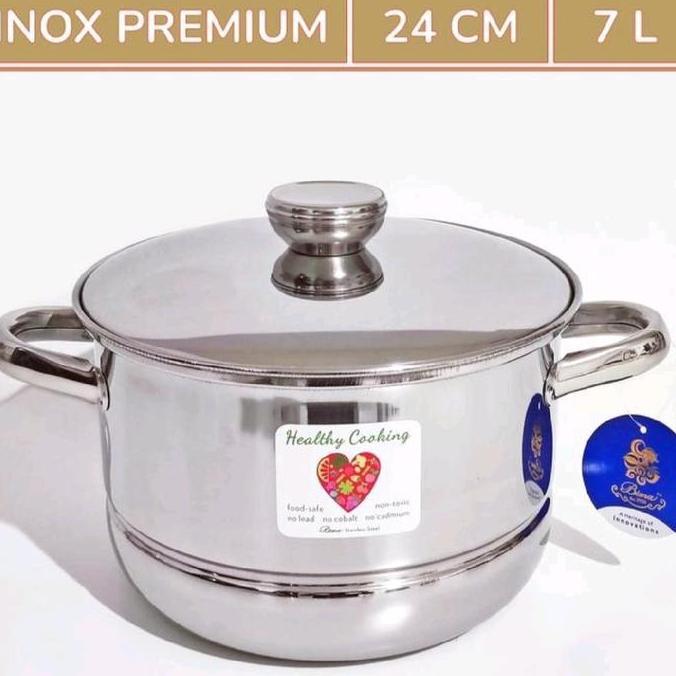 BIMA : PANCI LANGSENG SERBAGUNA STEAMET STAINLESS + TUTUP 22 CM 24 CM INOX PREMIUM BISA KOMPOR INDUK